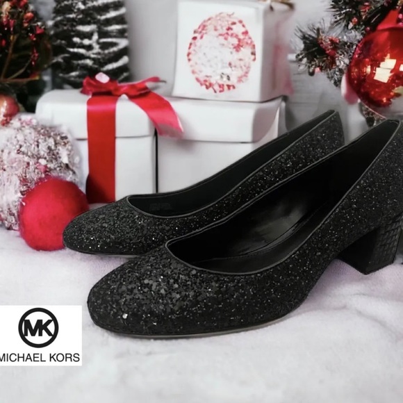 SOLD-MICHAEL Michael Kors Arabella Kitten Pump Black Chunky Glitter Crystal 8.5 - Picture 10 of 10